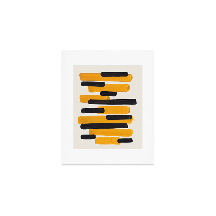Mid Century Modern Abstract Painting Antique Yellow Black Bumble Bee Stripes Art Print Gallery Image 1