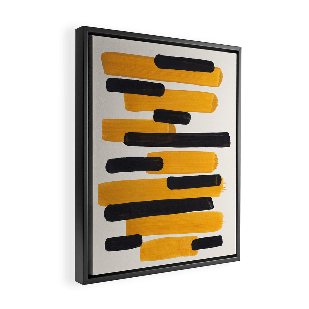 Mid Century Modern Abstract Painting Antique Yellow Black Bumble Bee Stripes Framed Canvas Print Gallery Image 2