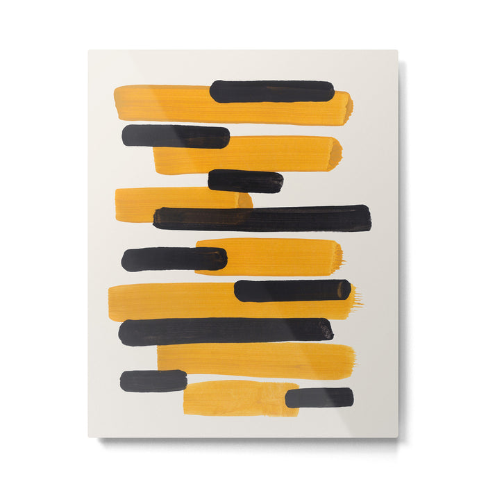 Mid Century Modern Abstract Painting Antique Yellow Black Bumble Bee Stripes Metal Print Gallery Image 1