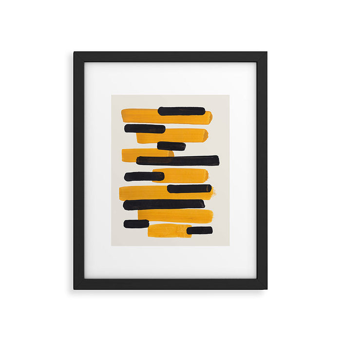 Mid Century Modern Abstract Painting Antique Yellow Black Bumble Bee Stripes Framed Art Print Gallery Image 1