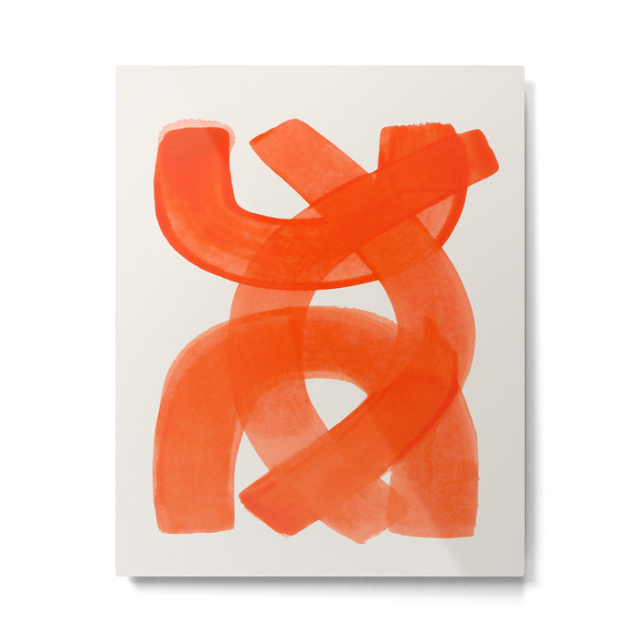 Mid Century Modern Abstract Painting Orange Watercolor Brush Strokes Metal Print Gallery Image 1