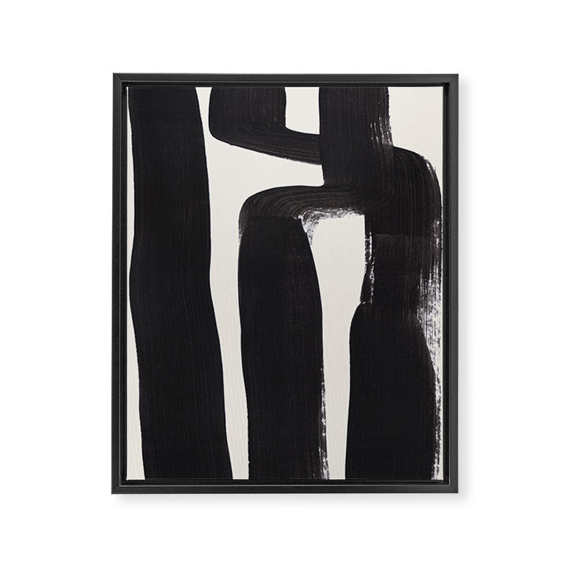 Mid Century Modern Minimalist Abstract Art Brush Strokes Black & White Ink Art Ancient Stripes Framed Canvas Print Gallery Image 6
