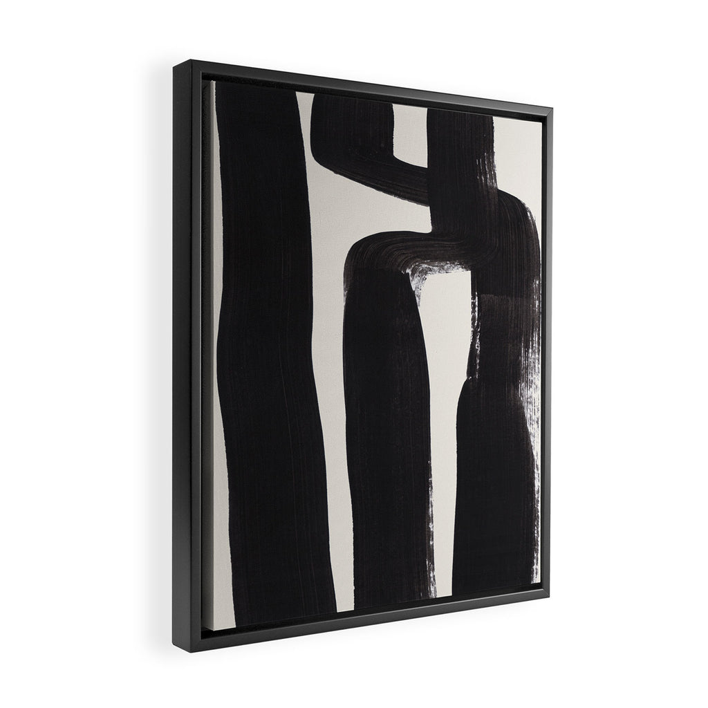 Mid Century Modern Minimalist Abstract Art Brush Strokes Black & White Ink Art Ancient Stripes Framed Canvas Print Gallery Image 2