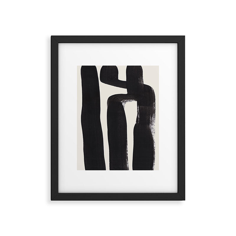 Mid Century Modern Minimalist Abstract Art Brush Strokes Black & White Ink Art Ancient Stripes Framed Art Print Gallery Image 5