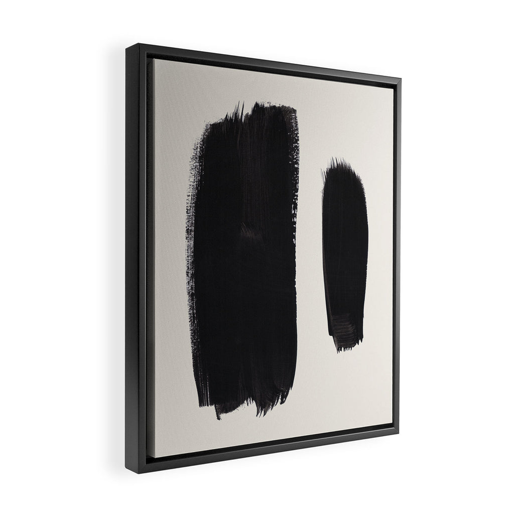 Mid Century Modern Minimalist Abstract Art Brush Strokes Black & White Ink Art Brush Strokes Framed Canvas Print Gallery Image 2