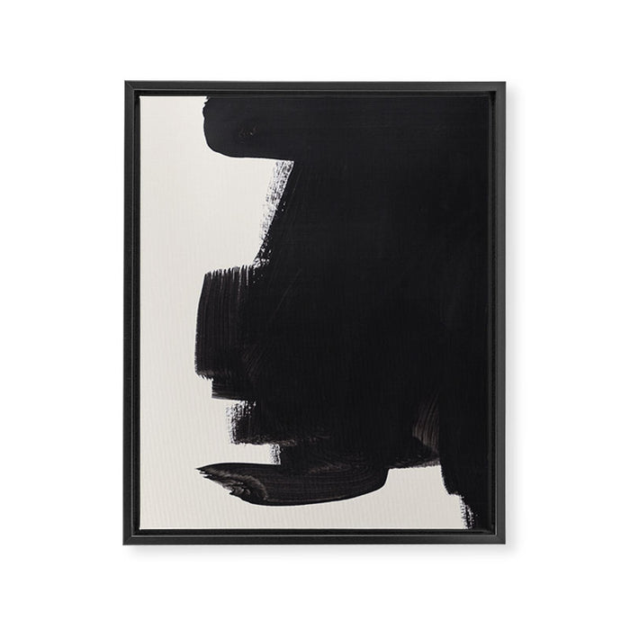 Mid Century Modern Minimalist Abstract Art Brush Strokes Black & White Ink Art Colorfield Framed Canvas Print Gallery Image 1