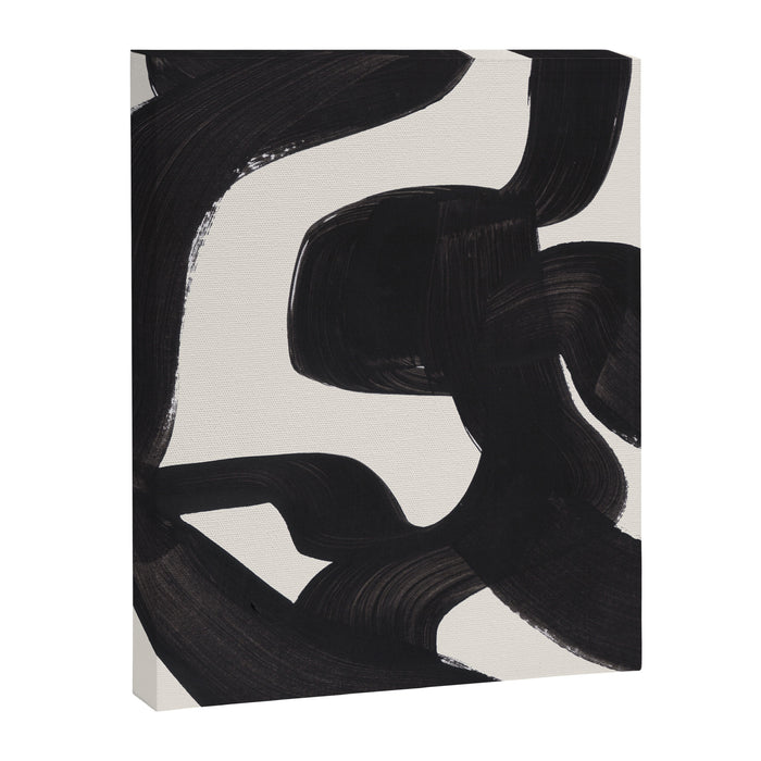 Mid Century Modern Minimalist Abstract Art Brush Strokes Black & White Ink Art Maze Canvas Print Gallery Image 1