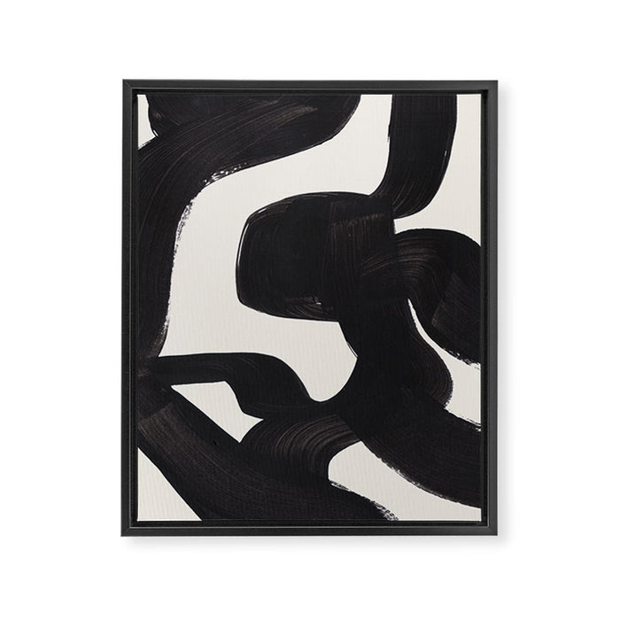 Mid Century Modern Minimalist Abstract Art Brush Strokes Black & White Ink Art Maze Framed Canvas Print Gallery Image 1