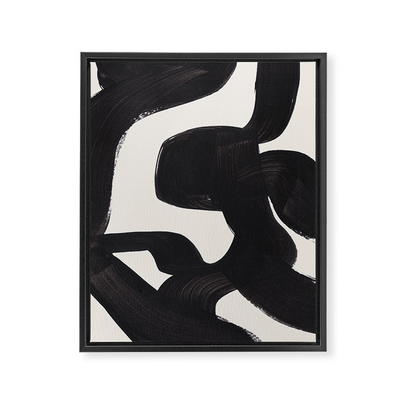 Mid Century Modern Minimalist Abstract Art Brush Strokes Black & White Ink Art Maze Framed Canvas Print Gallery Image 6