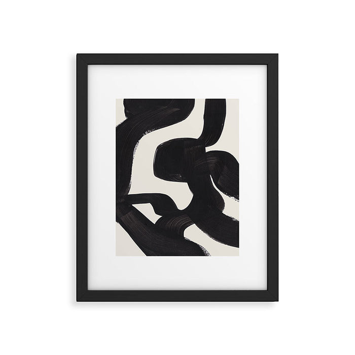Mid Century Modern Minimalist Abstract Art Brush Strokes Black & White Ink Art Maze Framed Art Print Gallery Image 1