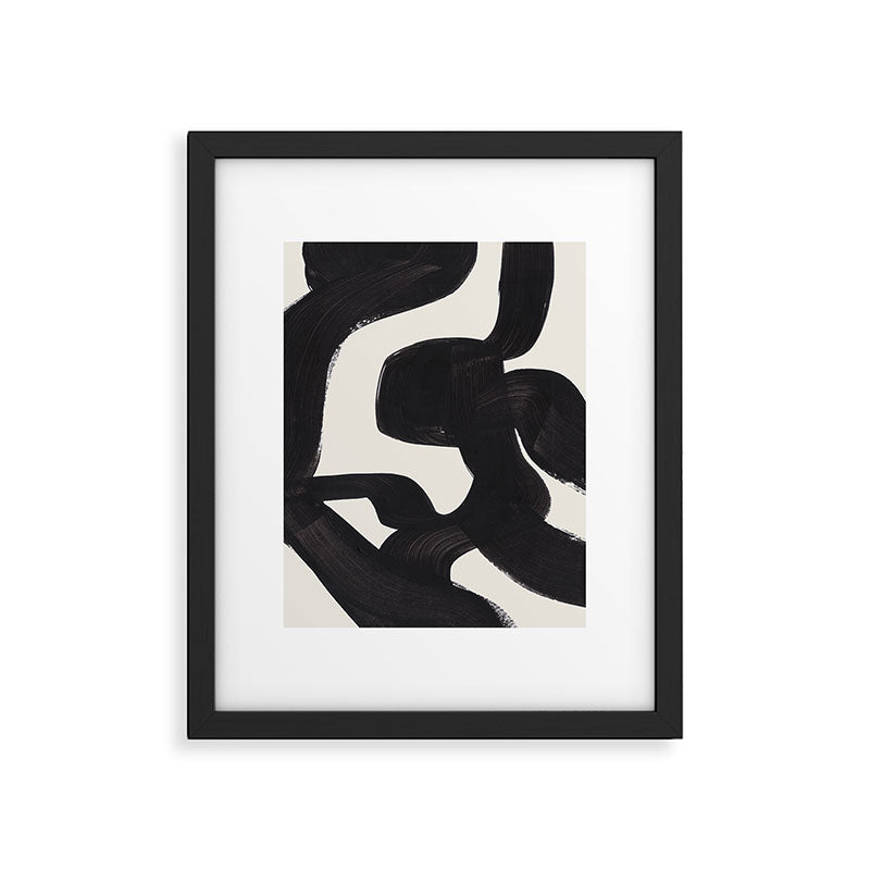 Mid Century Modern Minimalist Abstract Art Brush Strokes Black & White Ink Art Maze Framed Art Print Gallery Image 5