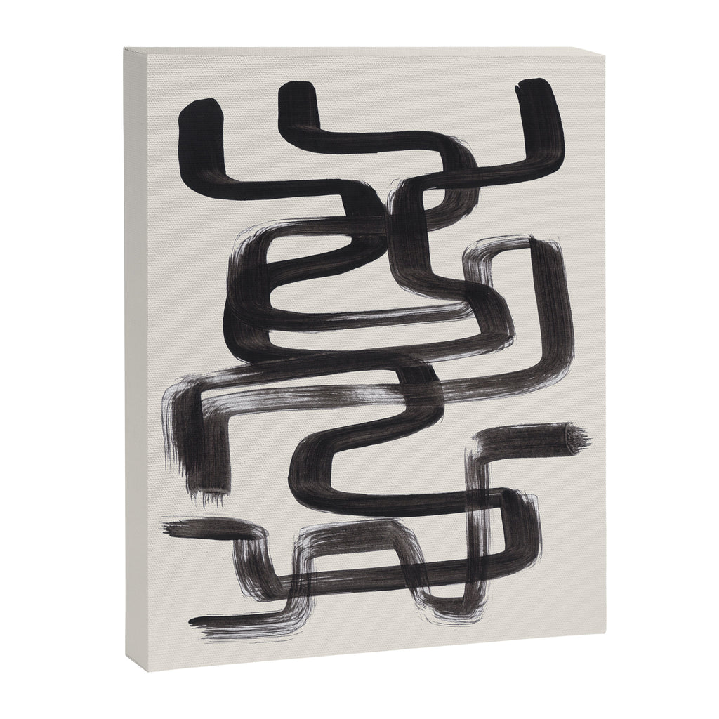 Mid Century Modern Minimalist Abstract Art Brush Strokes Black & White Ink Art Pipe Maze Canvas Print Gallery Image 6