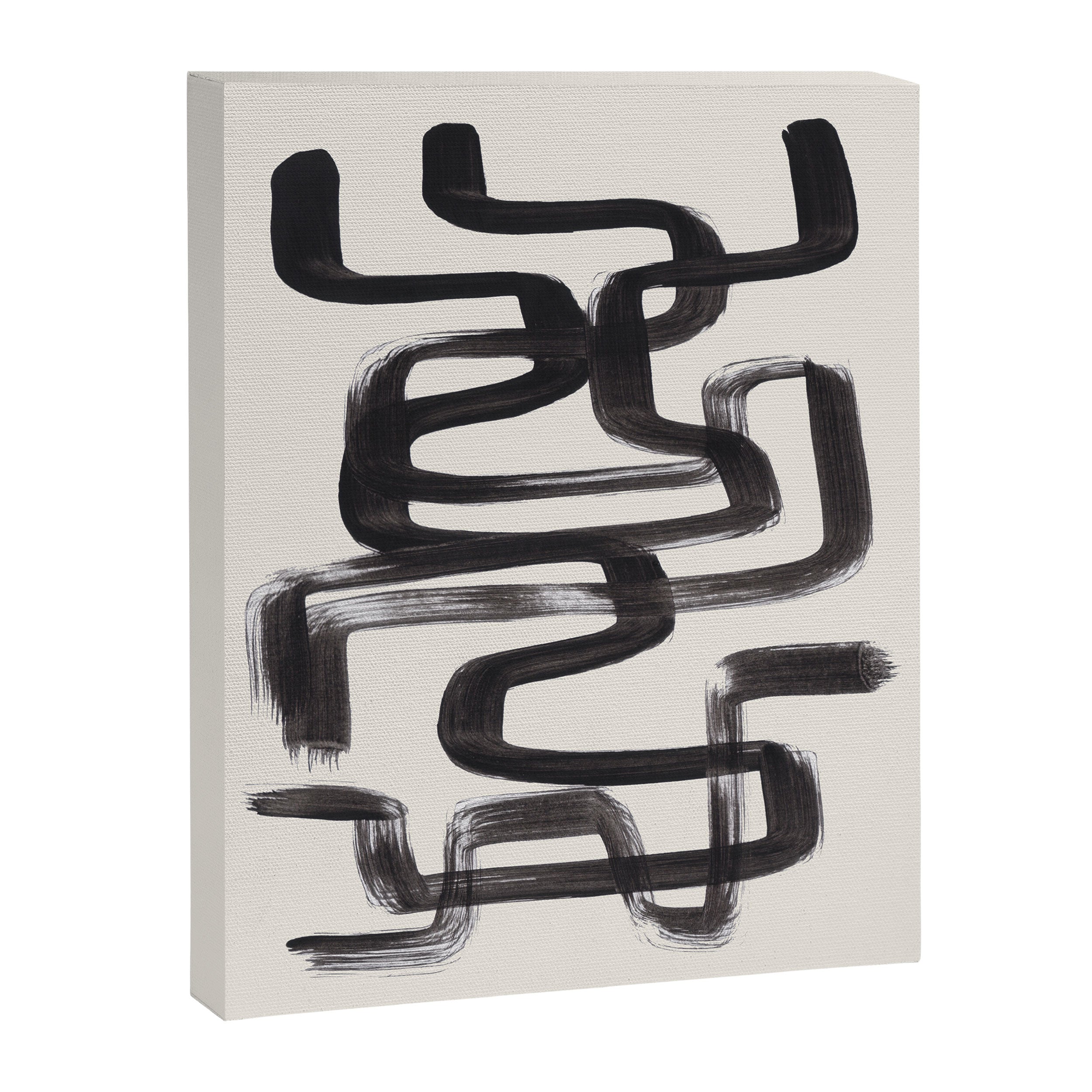 Mid Century Modern Minimalist Abstract Art Brush Strokes Black & White Ink Art Pipe Maze Canvas Print Gallery Image 6