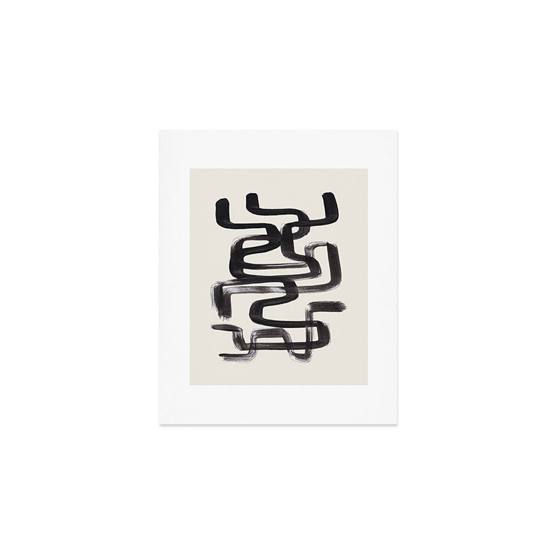 Mid Century Modern Minimalist Abstract Art Brush Strokes Black & White Ink Art Pipe Maze Art Print Gallery Image 1