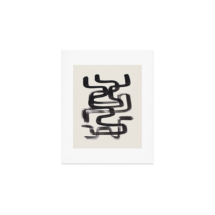 Mid Century Modern Minimalist Abstract Art Brush Strokes Black & White Ink Art Pipe Maze Art Print Gallery Image 1