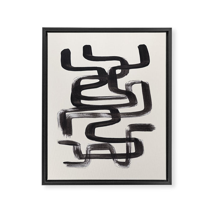 Mid Century Modern Minimalist Abstract Art Brush Strokes Black & White Ink Art Pipe Maze Framed Canvas Print Gallery Image 1