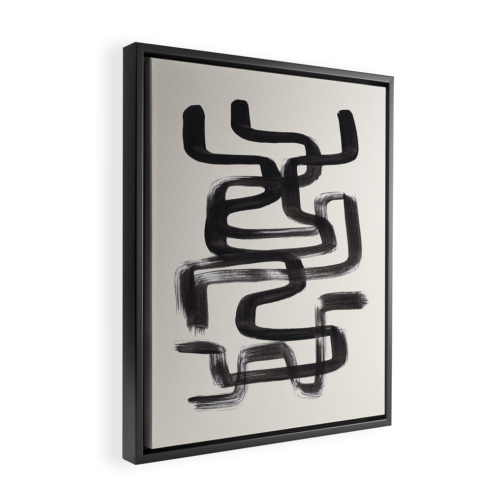 Mid Century Modern Minimalist Abstract Art Brush Strokes Black & White Ink Art Pipe Maze Framed Canvas Print Gallery Image 2