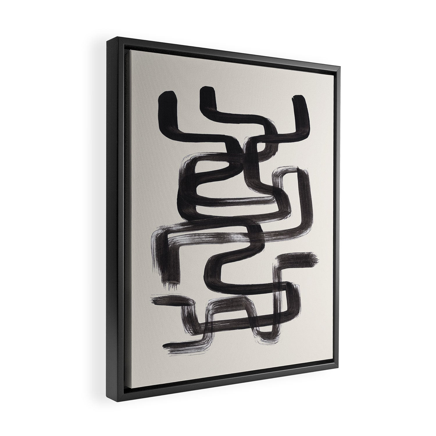 Mid Century Modern Minimalist Abstract Art Brush Strokes Black & White Ink Art Pipe Maze Framed Canvas Print Gallery Image 2