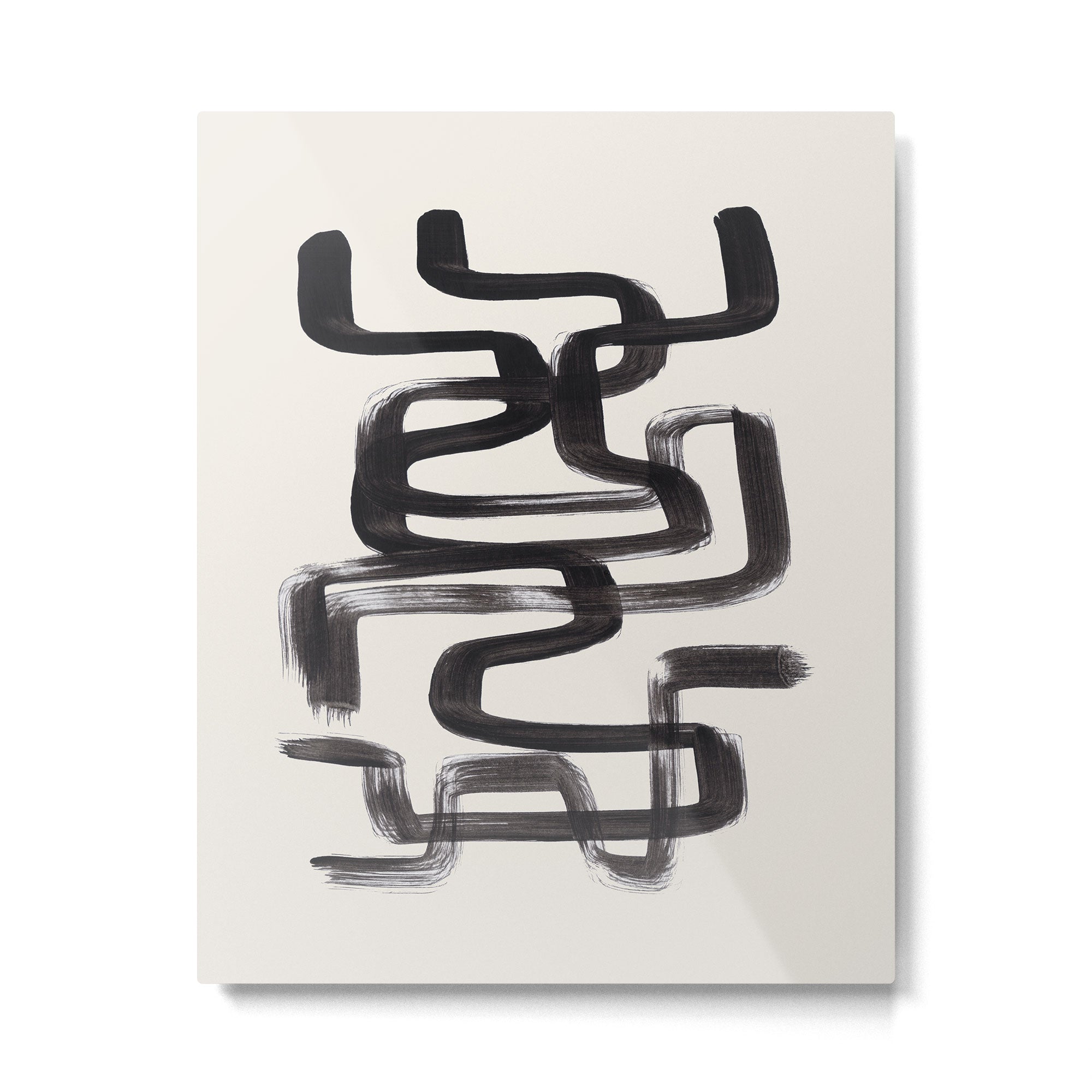 Mid Century Modern Minimalist Abstract Art Brush Strokes Black & White Ink Art Pipe Maze Metal Print Gallery Image 4