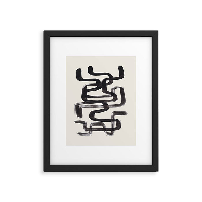Mid Century Modern Minimalist Abstract Art Brush Strokes Black & White Ink Art Pipe Maze Framed Art Print Gallery Image 1