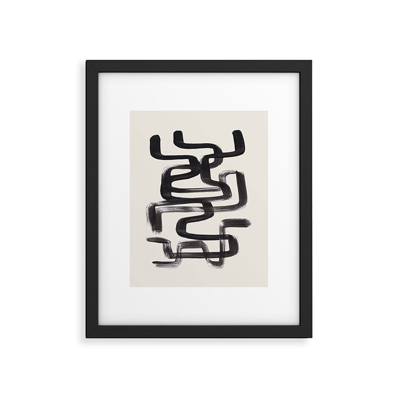 Mid Century Modern Minimalist Abstract Art Brush Strokes Black & White Ink Art Pipe Maze Framed Art Print Gallery Image 5