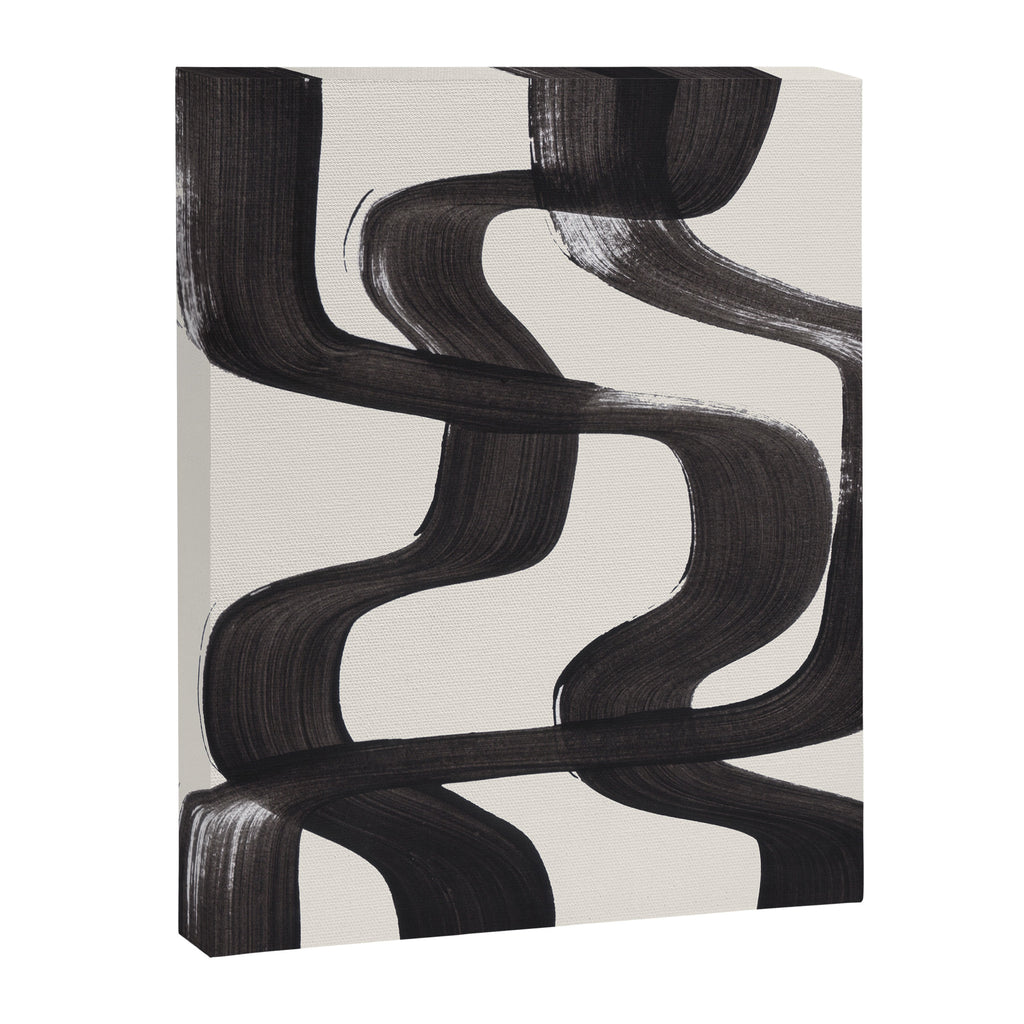 Mid Century Modern Minimalist Abstract Art Brush Strokes Black & White Ink Art Ripple Lines Canvas Print Gallery Image 6