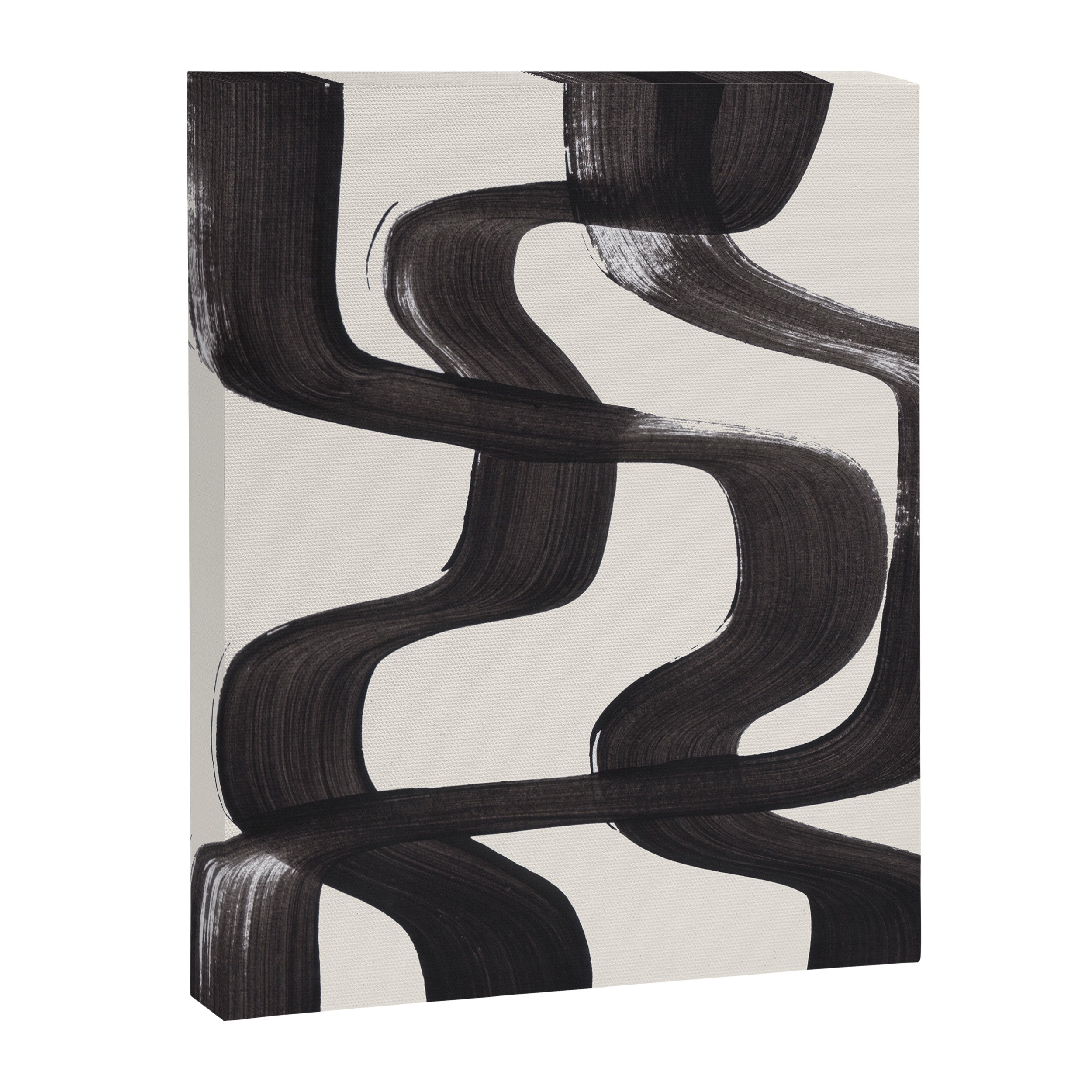 Mid Century Modern Minimalist Abstract Art Brush Strokes Black & White Ink Art Ripple Lines Canvas Print Gallery Image 6