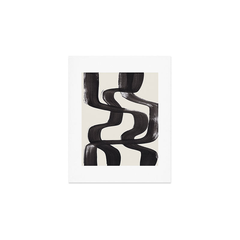 Mid Century Modern Minimalist Abstract Art Brush Strokes Black & White Ink Art Ripple Lines Art Print Gallery Image 1