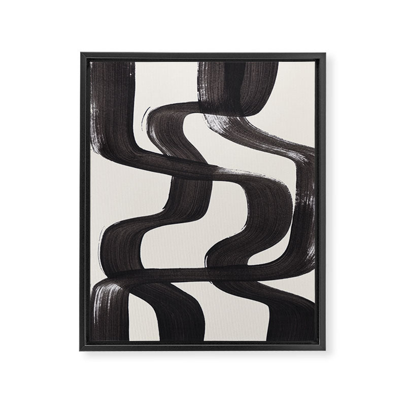 Mid Century Modern Minimalist Abstract Art Brush Strokes Black & White Ink Art Ripple Lines Framed Canvas Print Gallery Image 6