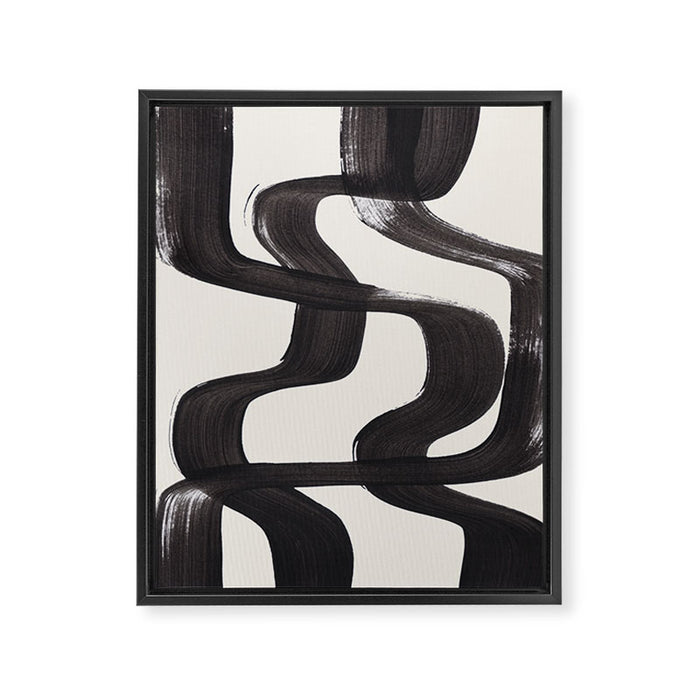 Mid Century Modern Minimalist Abstract Art Brush Strokes Black & White Ink Art Ripple Lines Framed Canvas Print Gallery Image 1