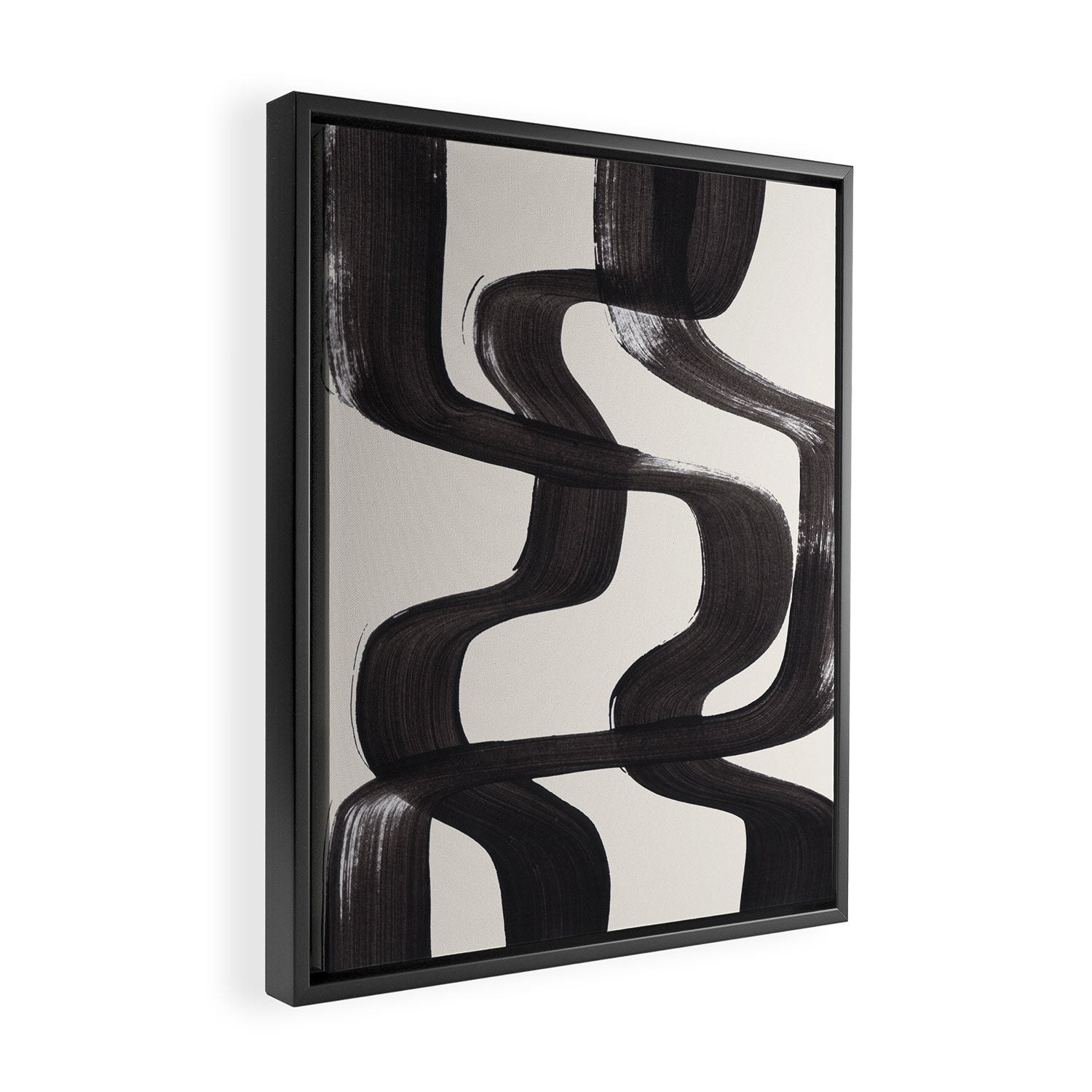 Mid Century Modern Minimalist Abstract Art Brush Strokes Black & White Ink Art Ripple Lines Framed Canvas Print Gallery Image 2