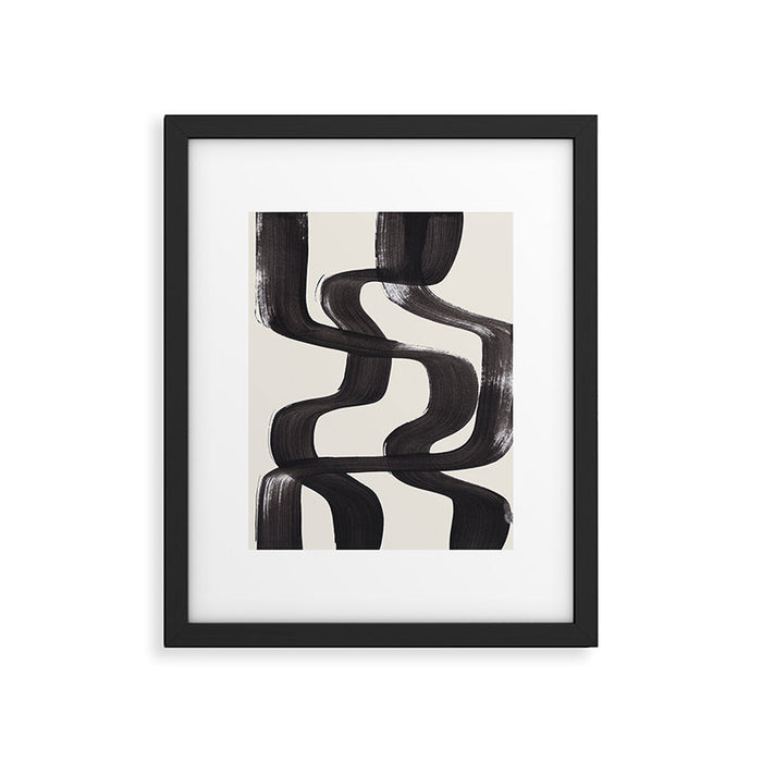 Mid Century Modern Minimalist Abstract Art Brush Strokes Black & White Ink Art Ripple Lines Framed Art Print Gallery Image 1