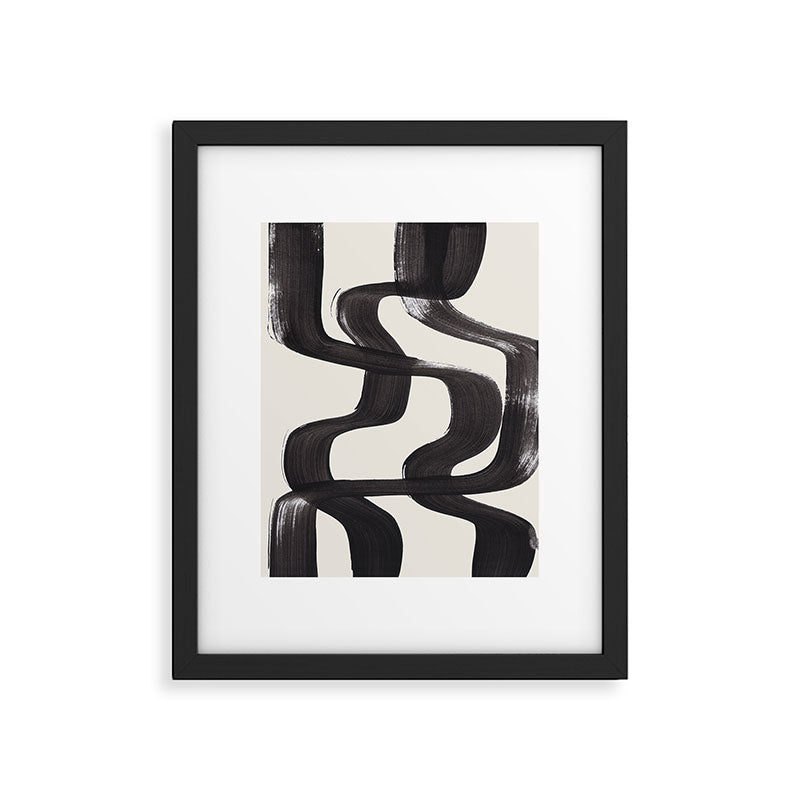 Mid Century Modern Minimalist Abstract Art Brush Strokes Black & White Ink Art Ripple Lines Framed Art Print Gallery Image 5