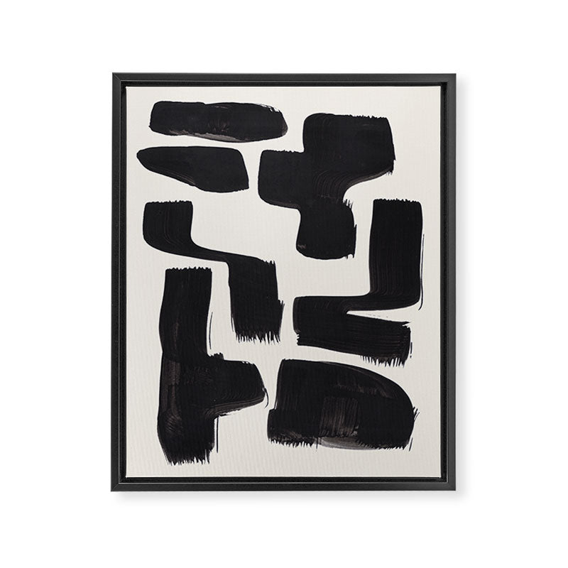 Mid Century Modern Minimalist Abstract Art Brush Strokes Black & White Ink Art Shapes Framed Canvas Print Gallery Image 6