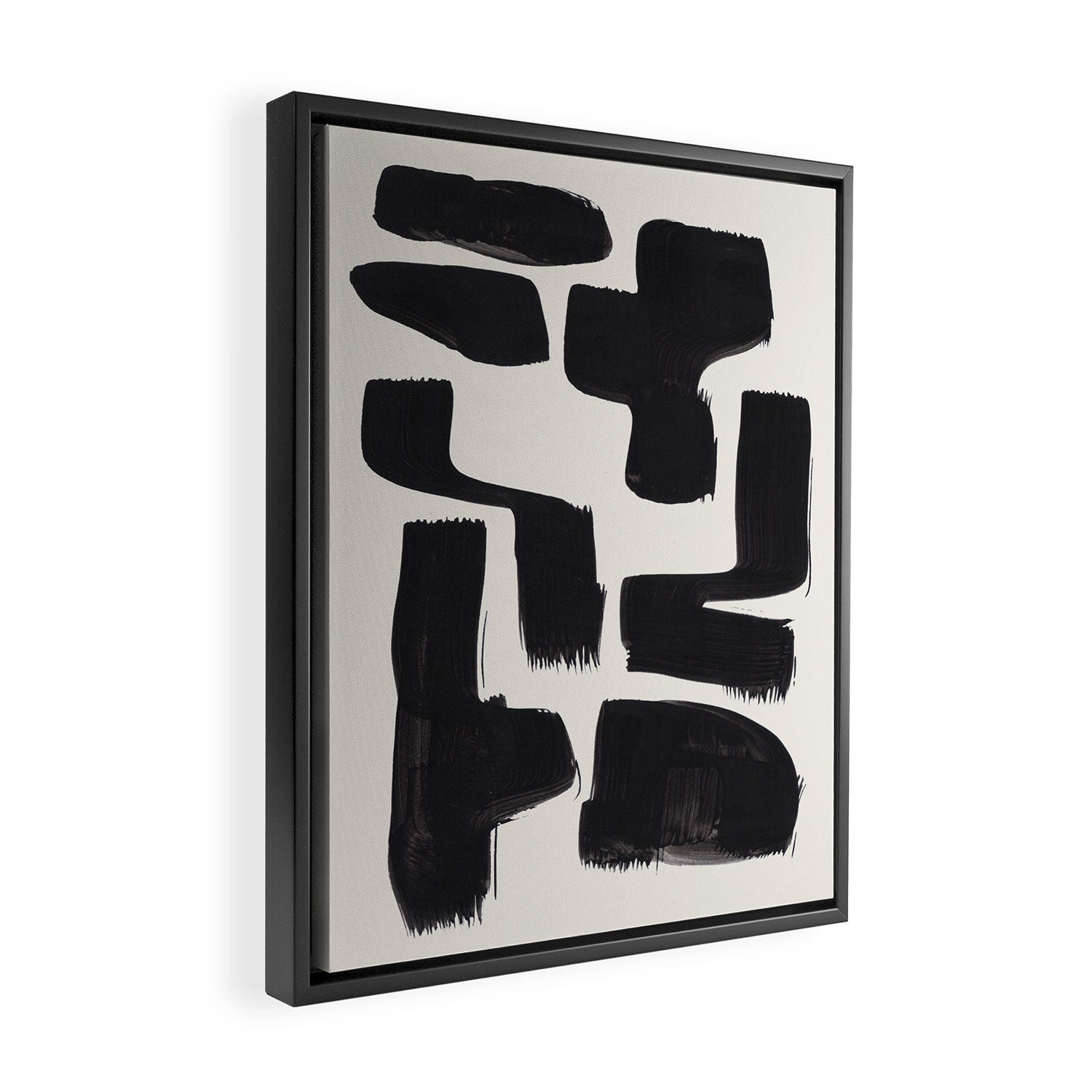Mid Century Modern Minimalist Abstract Art Brush Strokes Black & White Ink Art Shapes Framed Canvas Print Gallery Image 2