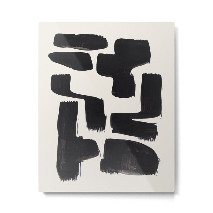 Mid Century Modern Minimalist Abstract Art Brush Strokes Black & White Ink Art Shapes Metal Print Gallery Image 1