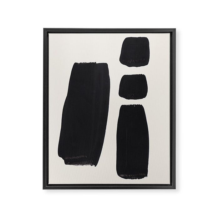 Mid Century Modern Minimalist Abstract Art Brush Strokes Black & White Ink Art Square Shapes Framed Canvas Print Gallery Image 1