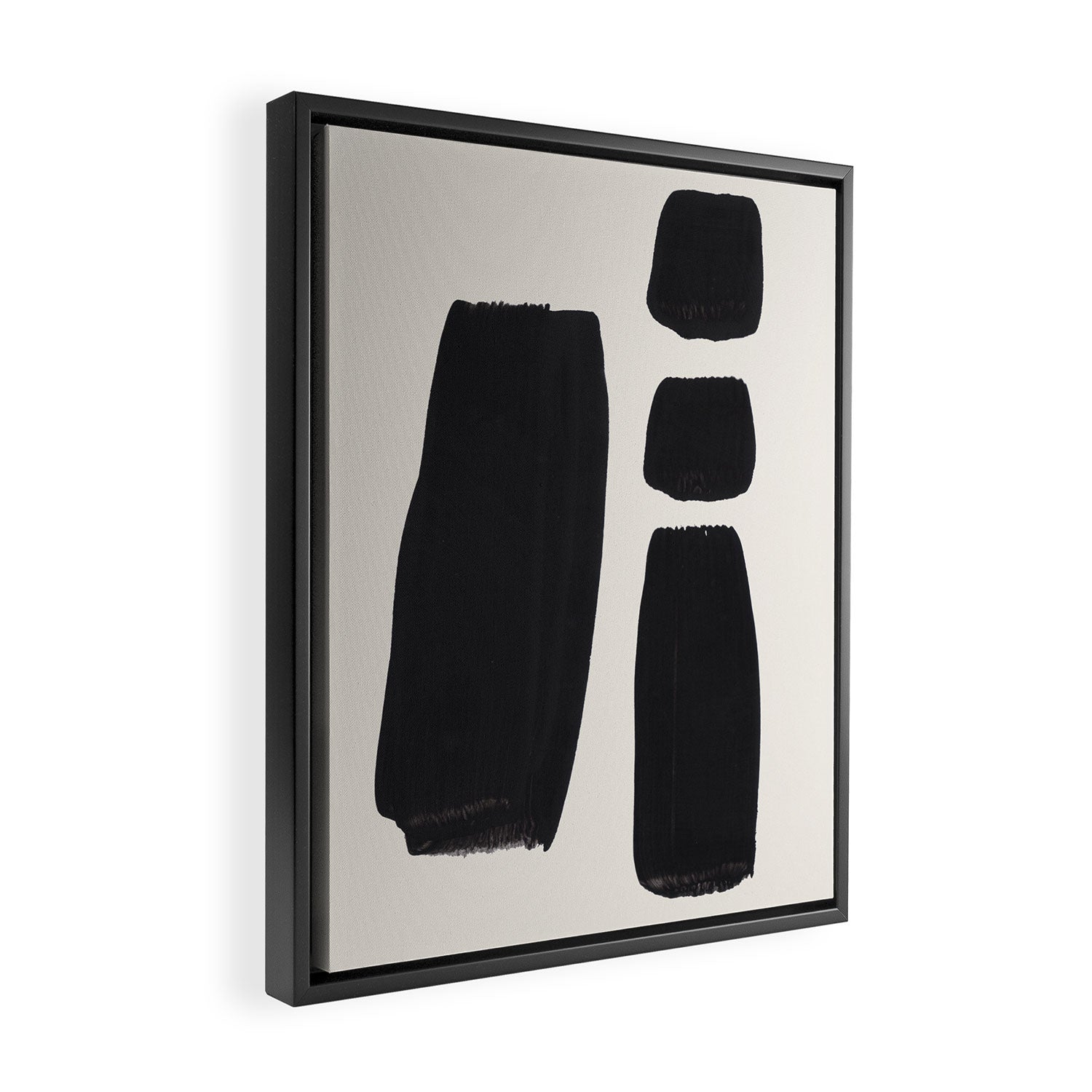Mid Century Modern Minimalist Abstract Art Brush Strokes Black & White Ink Art Square Shapes Framed Canvas Print Gallery Image 2