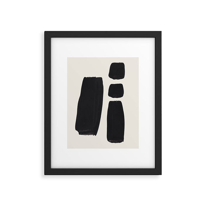 Mid Century Modern Minimalist Abstract Art Brush Strokes Black & White Ink Art Square Shapes Framed Art Print Gallery Image 1