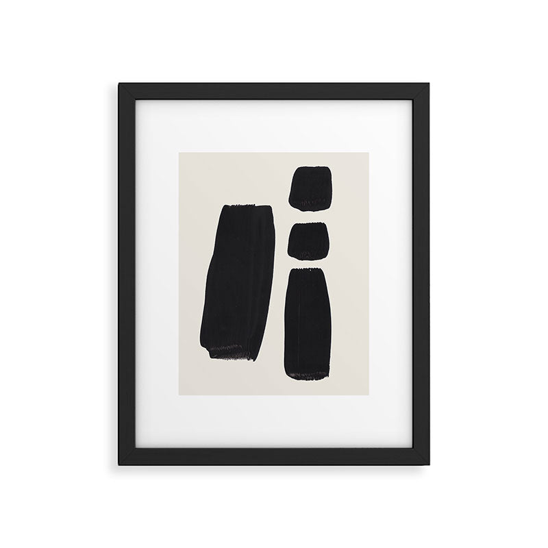 Mid Century Modern Minimalist Abstract Art Brush Strokes Black & White Ink Art Square Shapes Framed Art Print Gallery Image 5