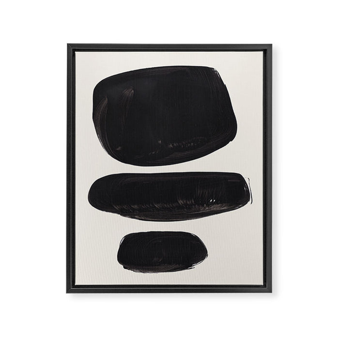 Mid Century Modern Minimalist Abstract Art Brush Strokes Black & White Ink Art Tribal Pebbles Framed Canvas Print Gallery Image 1