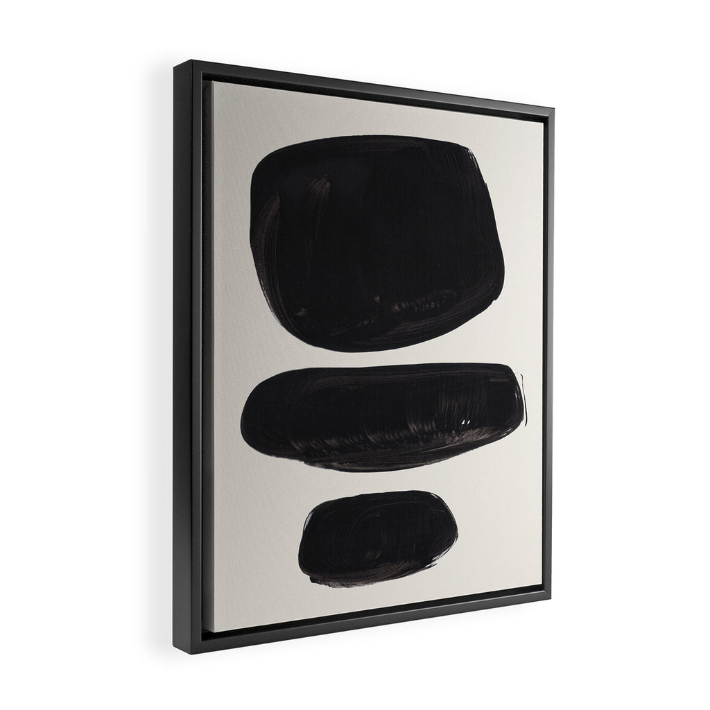 Mid Century Modern Minimalist Abstract Art Brush Strokes Black & White Ink Art Tribal Pebbles Framed Canvas Print Gallery Image 2