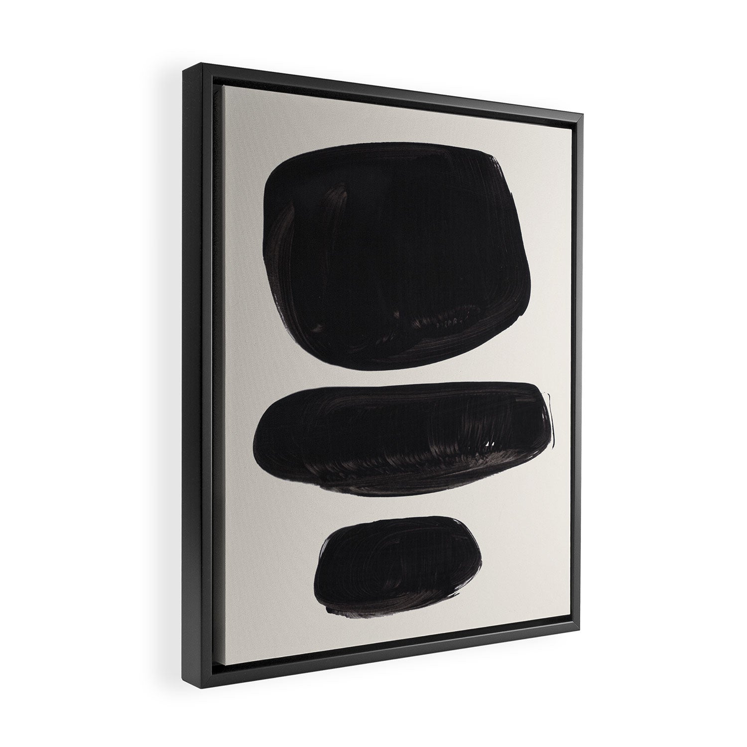 Mid Century Modern Minimalist Abstract Art Brush Strokes Black & White Ink Art Tribal Pebbles Framed Canvas Print Gallery Image 2