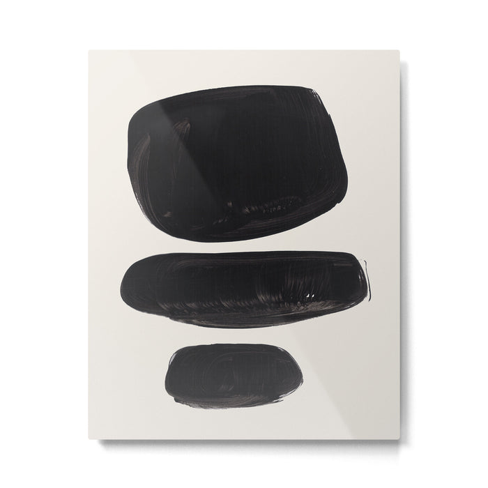 Mid Century Modern Minimalist Abstract Art Brush Strokes Black & White Ink Art Tribal Pebbles Metal Print Gallery Image 1
