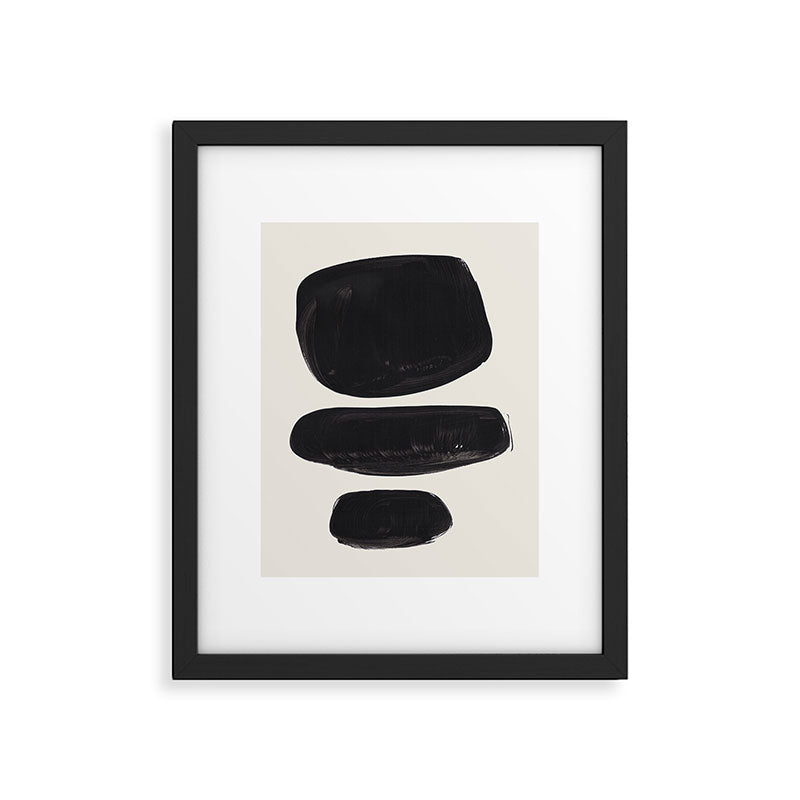 Mid Century Modern Minimalist Abstract Art Brush Strokes Black & White Ink Art Tribal Pebbles Framed Art Print Gallery Image 5