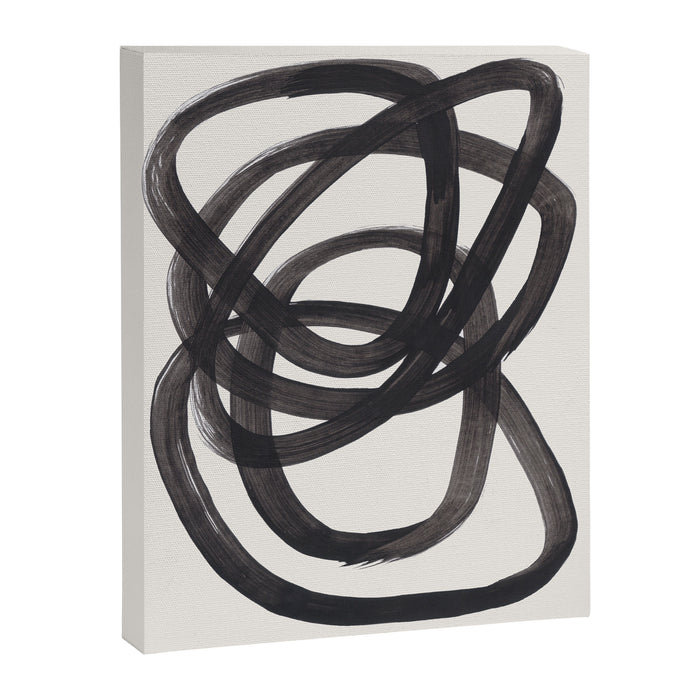 Mid Century Modern Minimalist Abstract Art Brush Strokes Black & White Ink Art Spiral Circles Canvas Print Gallery Image 1