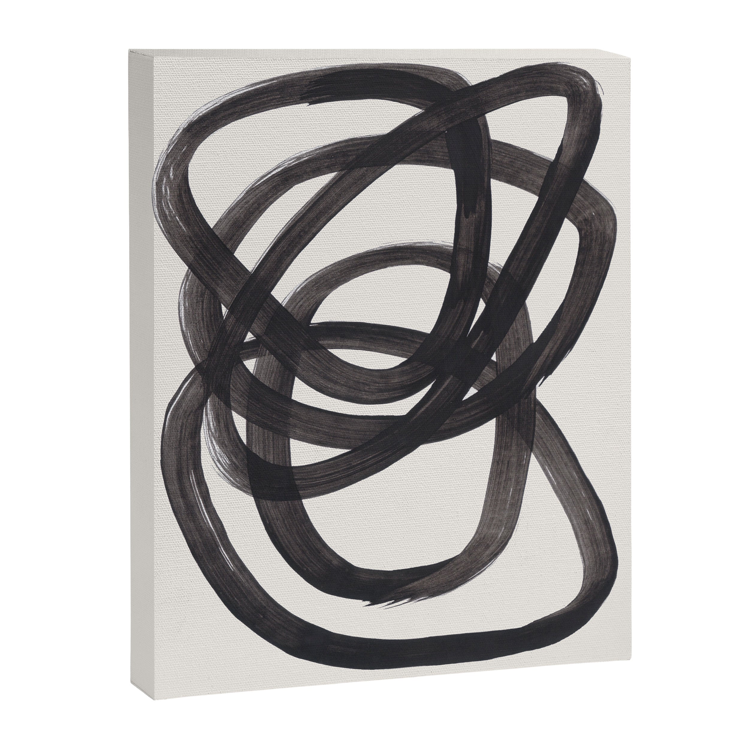 Mid Century Modern Minimalist Abstract Art Brush Strokes Black & White Ink Art Spiral Circles Canvas Print Gallery Image 6