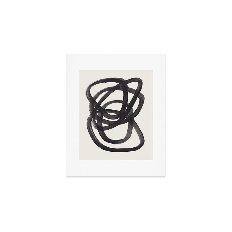 Mid Century Modern Minimalist Abstract Art Brush Strokes Black & White Ink Art Spiral Circles Art Print Gallery Image 1