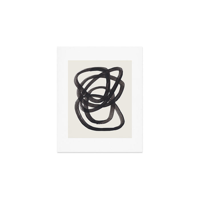 Mid Century Modern Minimalist Abstract Art Brush Strokes Black & White Ink Art Spiral Circles Art Print Gallery Image 1