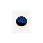 Mid Century Modern Round Circle Photo Blue Star Night Sky Pine Tree Silhouette Art Print Gallery Image 1